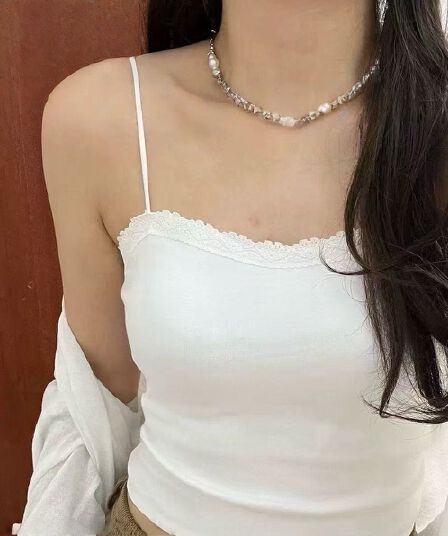 봄 여름 얼음 면 레이스 측면 보트넥 튜브탑 슬립 원피스 고정 컵 아름다움 뒤로 조끼