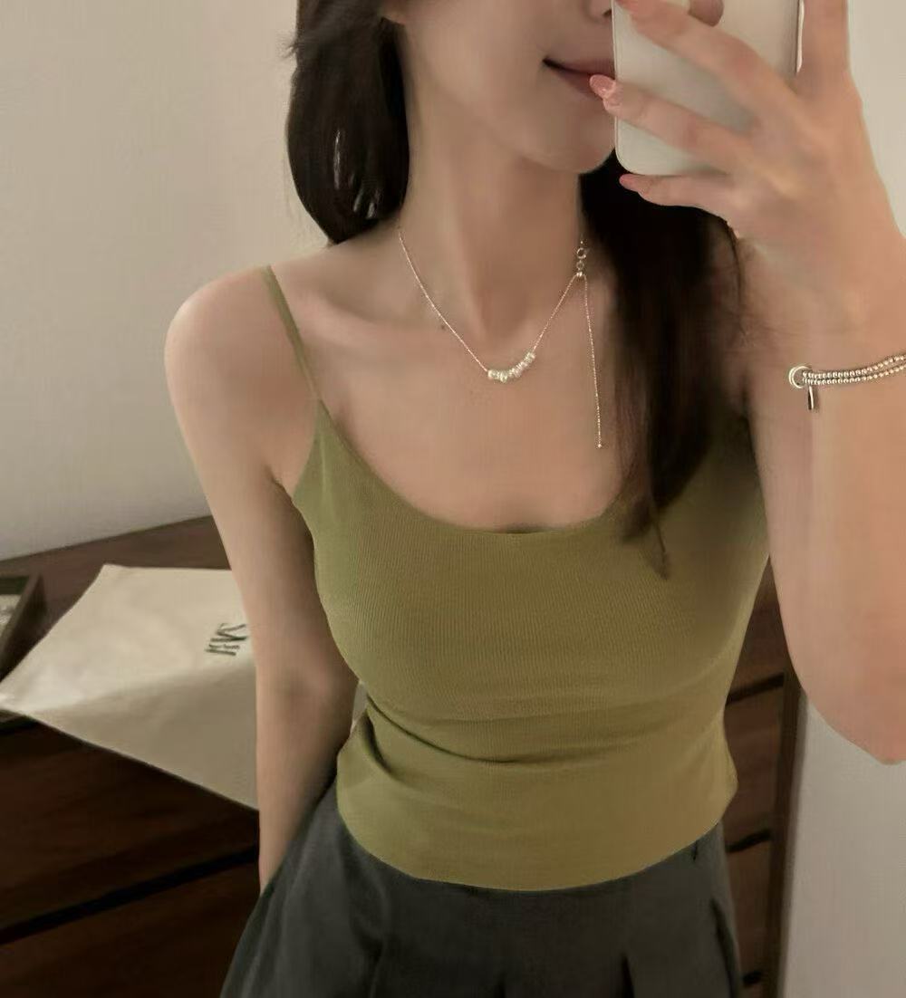 실크 단백질 리브 좋은 어깨끈 u 칼라 한 단어 뒤로 디자인 다용도 조끼 원피스 고정 컵 패드 슬립