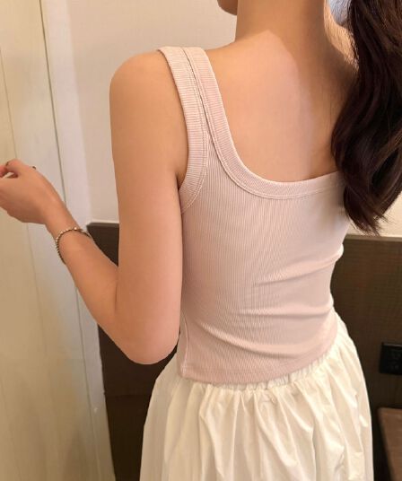 리브 면 와이드 어깨끈 전후 대 u 칼라 조끼 수 있습니다. 인사이드 가져 가라. 외출용 원피스 고정 컵 아름다움 뒤로 슬립