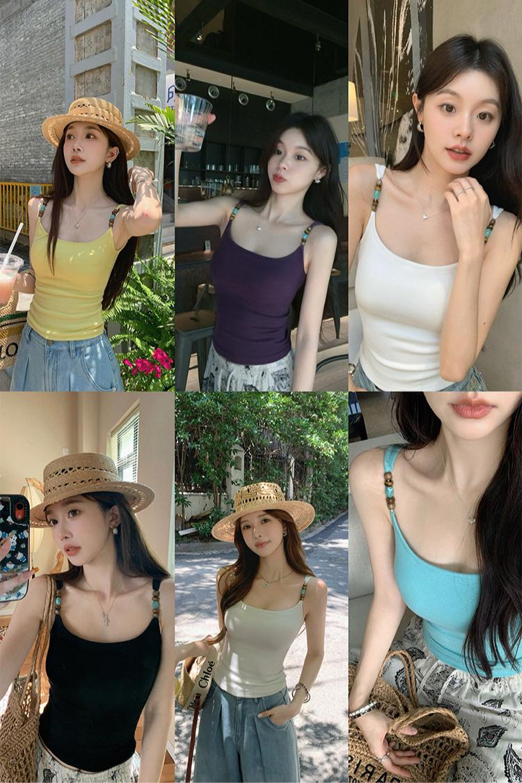 장 베이 베이 ibell 오팔 비즈 하나 가슴 패드 슈퍼 폭탄 슬립 좋은 어깨끈 신축성 솜 혼방 맨위 여성