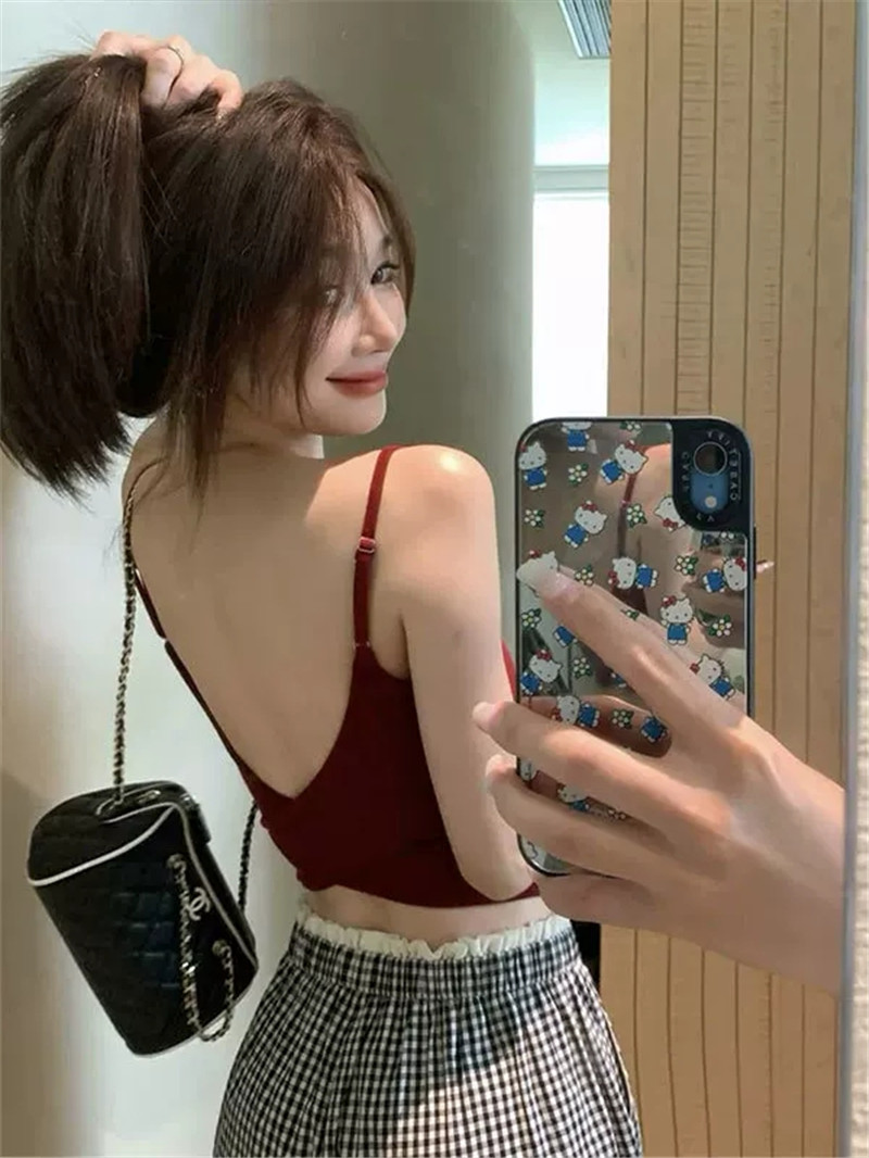 앙골라 빨간색 리본 가슴 패드 캐미솔 여름 브래지어 하나 아름다움 뒤로 속옷 외출용 만나는 백리스 맨위