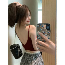 批发安哥拉红色带胸垫吊带背心女夏<b class='q'>文胸</b>一体美背内衣外穿打底露背上衣