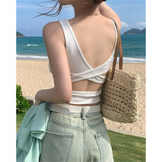 批发吊带背心女夏季带胸垫外穿内搭修身露背性感交叉美背<b class='q'>文胸</b>一体上衣