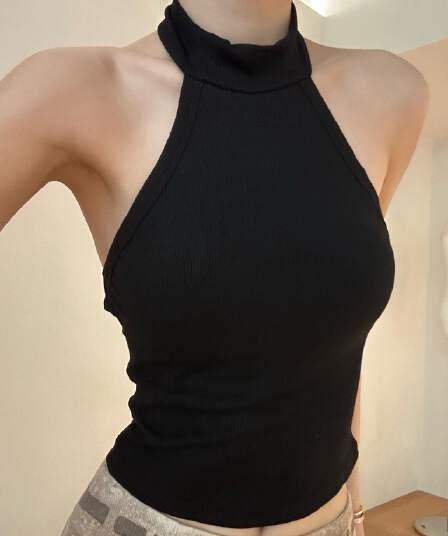 핫걸 터틀넥 섹시함 발굴하다 어깨 행침 목 단어 뒤로 아름다움 뒤쪽에 의류 고정 컵 원피스 컵 패드 백리스 조끼