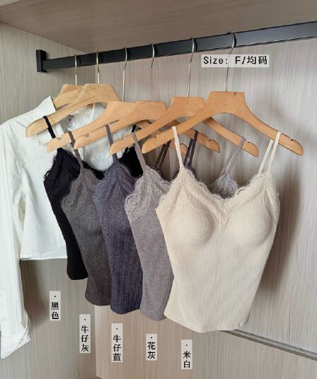 질감 부드러운 곡물 시리즈 속눈썹 레이스 슬립 V넥 리브 레이스 프로 피부 원피스 물방울 형태 유지 컵 패드