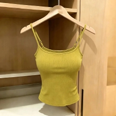 批发早秋新款辣妹风方领吊带背心女<b class='q'>春</b>秋带胸垫修身显瘦外穿磨毛上衣