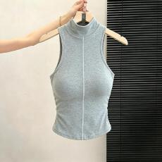 批发秋冬新款辣妹风挖肩高领背心女<b class='q'>春</b>秋明线修身短款带胸垫打底上衣