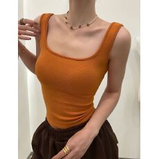 极简秋冬磨毛方领背心 定制立体对色 加厚2.2cm一体乳感透气杯垫