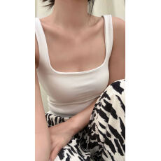 批发极简方领收腰磨毛背心 腰侧收腰侧缝线结构修饰身材 固定一体杯垫