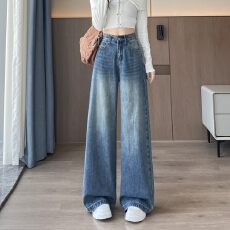 批发实拍2026年春季百搭牛仔大阔腿刺绣阔腿裤女145CM娇小个子女