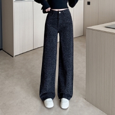 批发实拍2026年春季百搭黑豹纹牛仔直筒阔腿裤女145CM娇小个子