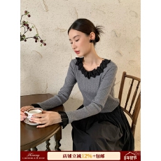 批发<b class='q'>欧根纱</b>花边领亮丝打底衫女秋季高级感修身毛衣内搭<b class='q'>上衣</b>