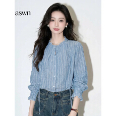 批发湖蓝色衬衫女春装2026新款轻奢减龄洋气衬衣独特漂亮巨好看小上衣