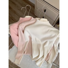 批发韩系针织打底衫女秋冬内搭花边领半高领木耳边中领修身<b class='q'>毛衣</b>上衣