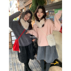 THE LIMON柠檬绿茶毛领保暖毛衣女冬季加厚针织衫配毛领可拆卸