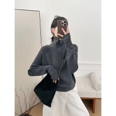 批发韩版长袖大翻领半拉链针织衫毛衣2025秋冬新款时尚<b class='q'>气质</b>上衣潮