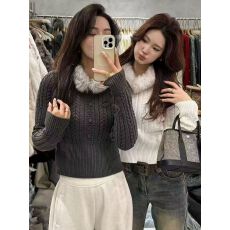 批发毛毛领拼接麻花<b class='q'>针织</b>衫2025冬季新款高级感洋气百搭毛衣