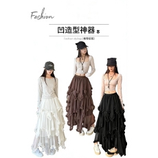 批发2026年春季爆款甜美少女凤网纱蛋糕裙不规则花边半身裙