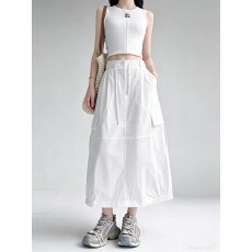 批发超好看2026爆款花苞工装半身裙春夏松紧腰抽绳后开叉