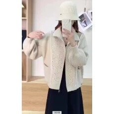 批发韩系高级感立领毛呢外套女秋<b class='q'>冬</b>新款洋气亮片加厚开衫上衣