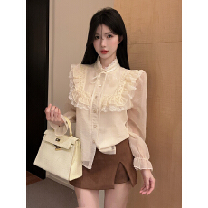批发实价实拍法式复古荷叶边<b class='q'>衬衫女</b>长袖韩系穿搭洋气减龄高级感上衣