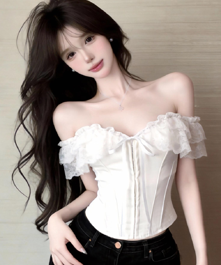 정가 실사 프랑스식 섹시함 레이스 레이스 오프숄더 튜브탑 캐미솔 허리 수축 생선뼈 플라스틱 몸 코르셋