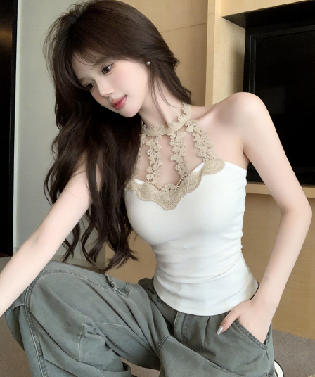 정가 실사 순수한 욕망 바람 섹시함 핫걸 행침 목 캐미솔 레이스 조각 만나는 맨위
