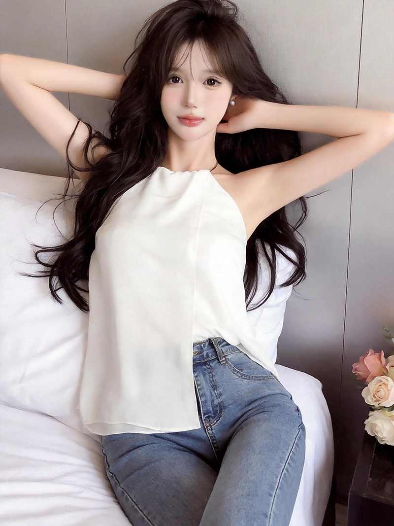 정가 실사 유럽과 미국 스타일 패션 품격 금속 칼라 행침 목 오프숄더 쉬폰 블라우스 루즈핏 디자인 센스 맨위