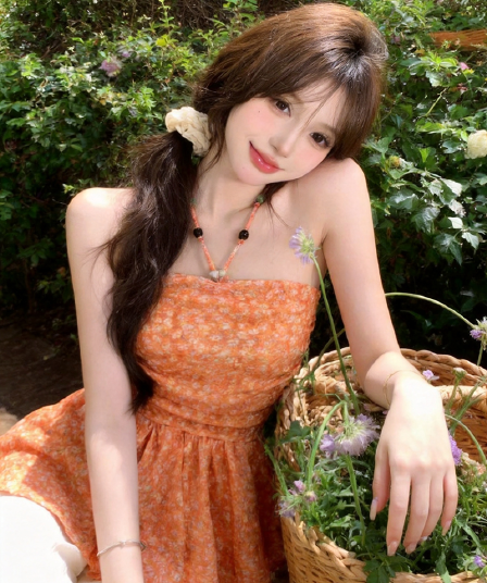 정가 실사 프랑스식 달콤한 스타일 꽃무늬 튜브탑 슬립 여성 여름 몸매 가꾸기 슬림해 보이는 휴가 바람 행침 목 허리 수축 맨위
