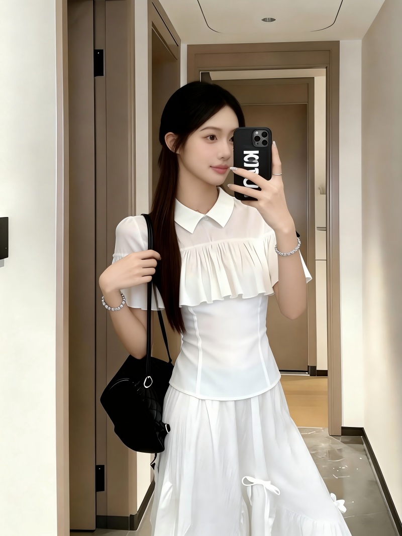 빅 사이즈 실사 플리츠 망토 얇고 가벼운 통기성 여성 셔츠
