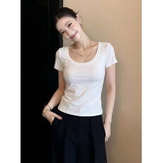 批发大码实拍 U领t恤女短袖2026夏季新款修身显瘦韩版半袖