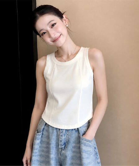 빅 사이즈 실사 다용도 u 칼라 만나는 캐미솔 허리 수축 슬림해 보이는 민소매 맨위