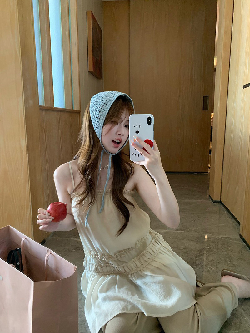 im ~까지 이슬 생각하기 같은 단락 라이 경기 서울 3 차원 주름 프릴 슬립 드레스 부드러운 도루 센스 마이크로 a 드레스
