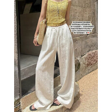 批发白色100亚麻裤女2025夏季轻薄松弛老钱直筒裤呼吸透气休闲阔腿裤