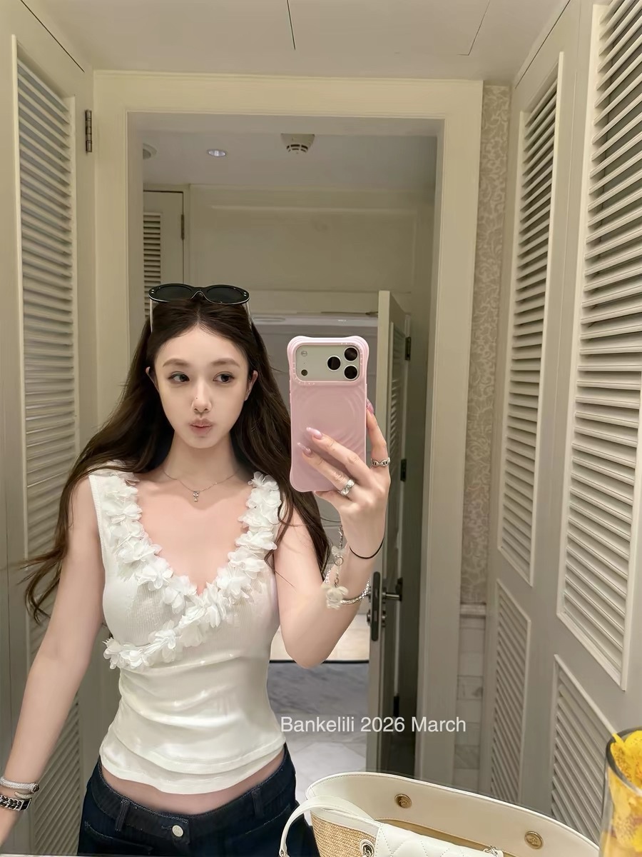 밤나무 코코아 bankelili 달콤한 매운맛 캘리포니아 주 디자인 센스 꽃 십자가 V넥 허리 수신 Pleat 캐미솔