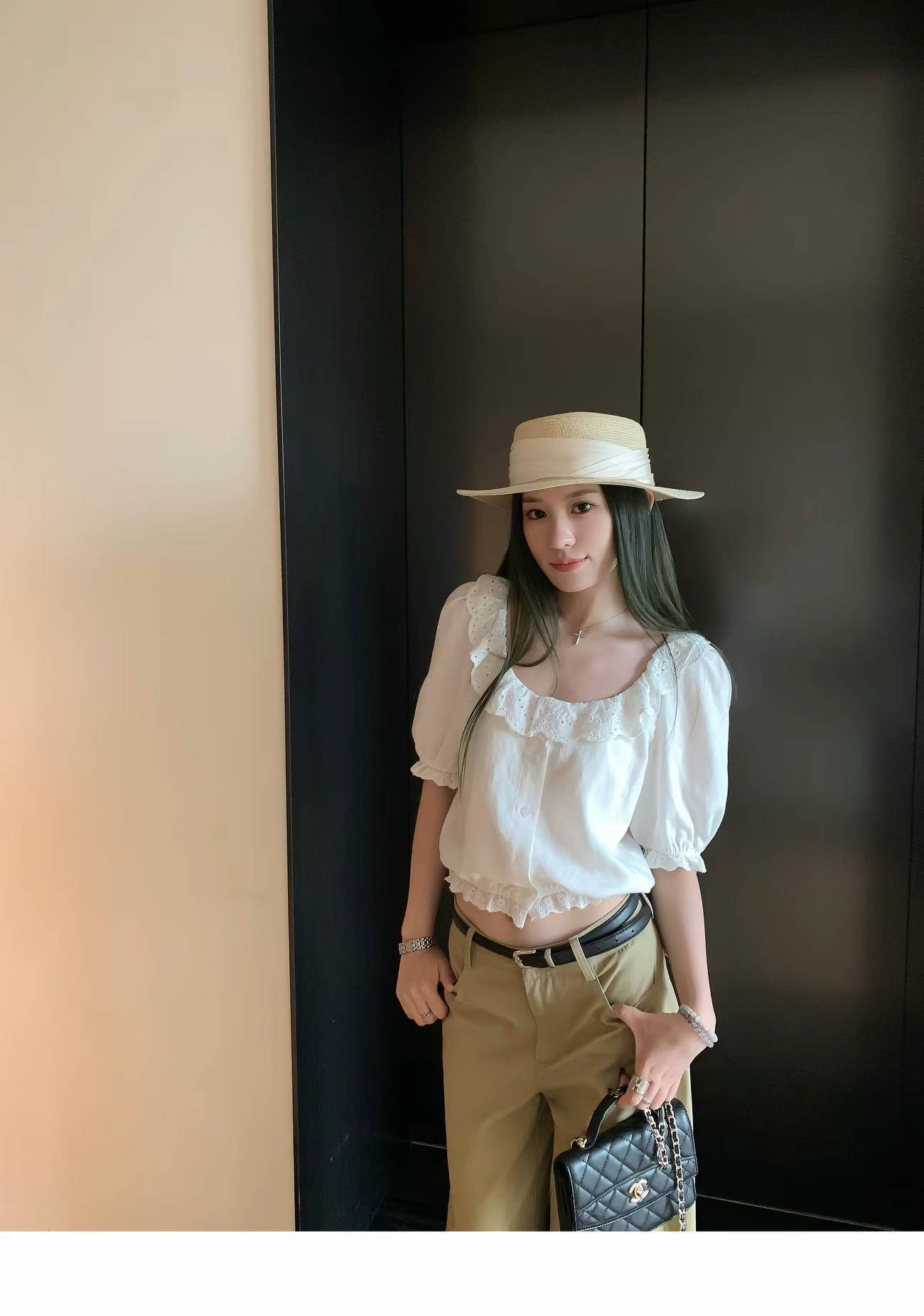 hhyii 타르 문 화이트 주간 실크 자카드 작은 셔츠 여성 여름 프랑스식 품격 몸매 가꾸기 레이스 아마 셔츠