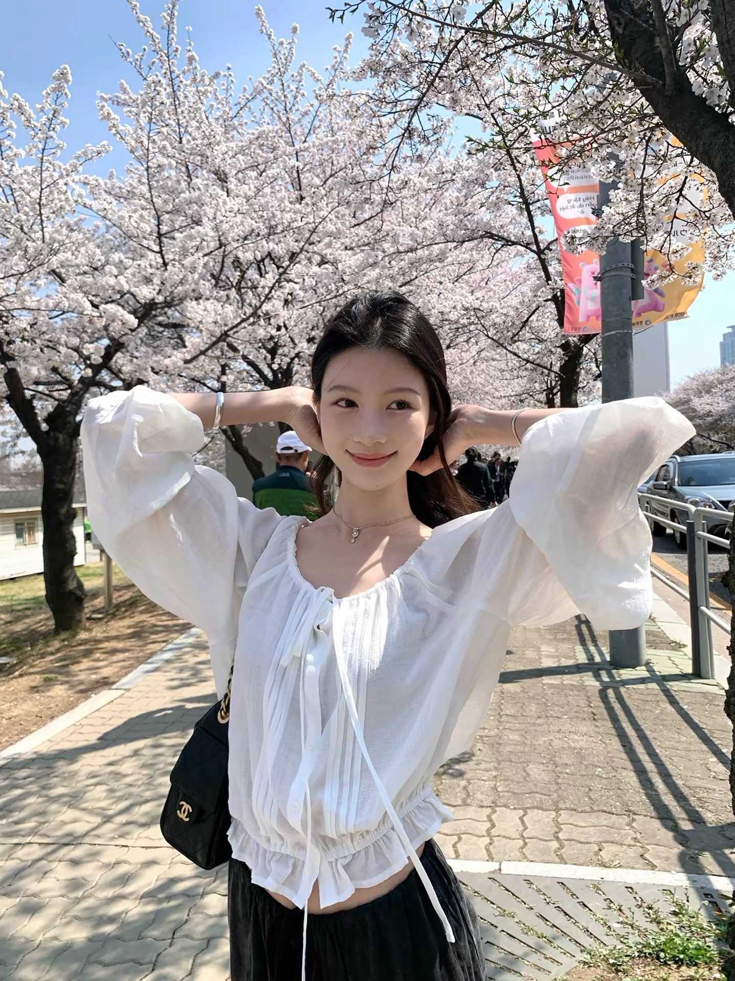 by11714.18 20 00 켜기 새로운 산소 질감 센스 허리 수축 레이스업 작은 셔츠