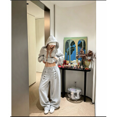 批发秋季美式复古拿破伦纽扣设计宽松阔腿休闲卫<b class='q'>裤</b>长<b class='q'>裤</b>