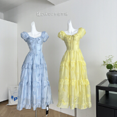 批发初梦POKEMENG  甜心 大裙摆天丝莱赛尔镂空绣花公主<b class='q'>连衣裙</b>夏