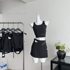 批发机能风露腰修身背心上衣迷你系带半身裙辣妹风套装女