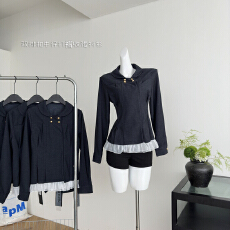 批发“无可替代”双排扣<b class='q'>牛仔</b>打褶收腰<b class='q'>衬衫</b>通勤上衣外套