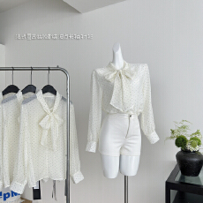 批发*旧日补丁*经典波点飘带双种穿法宽松长袖<b class='q'>衬衫</b>