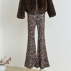 批发野生zero美式复古豹纹微喇叭休闲<b class='q'>裤</b>女秋季新款辣妹修身显瘦长<b class='q'>裤</b>子