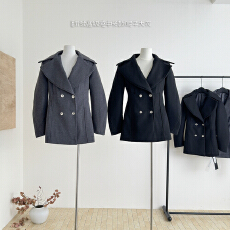 批发区区欧阳gv*c冷都女羊毛翻领沙漏腰西装双排扣上衣女毛呢外套