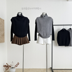 HEYGIRL黑哥 叠搭高手 高领套头毛衣女宽松针织衫无袖上衣坎肩