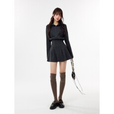 批发MuuRos法式辣妹灰色<b class='q'>长袖</b>收腰秋季连衣裙衬衫裙女秋冬短裙短款裙子