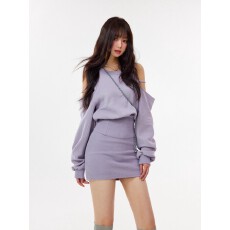 批发MuuRos黑色辣妹<b class='q'>露肩</b>收腰紫色秋季<b class='q'>连衣裙</b>女包臀裙短款裙子短裙秋冬