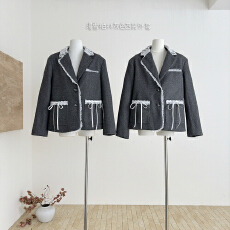 批发Bull0313一个叁漫雪柏林 灰色<b class='q'>西装外套</b>少女蕾丝花边毛呢西服