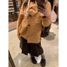 批发im向 重工绞花牛角扣翻领慵懒麻花毛线衣女秋冬<b class='q'>外</b><b class='q'>搭</b>羊毛毛衣外套