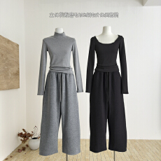 批发SUNONEONE 立体剪裁磨毛加绒韩式休闲套装女秋冬打底衫裤子两件套